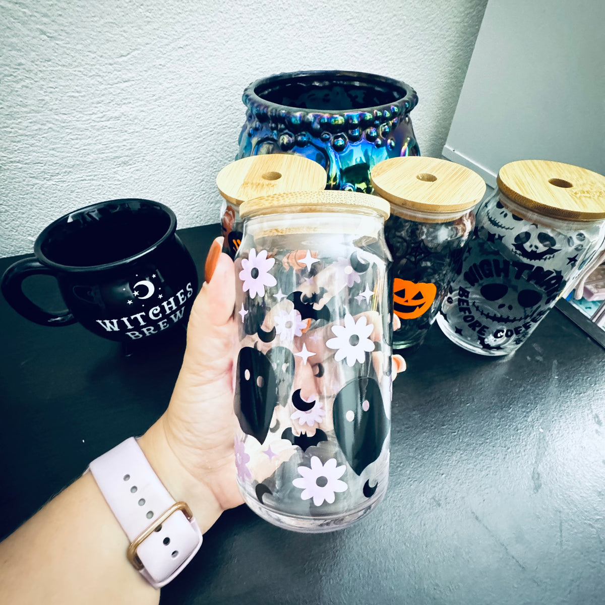 Vaso de Cristal 16 oz – Ghostly Blooms