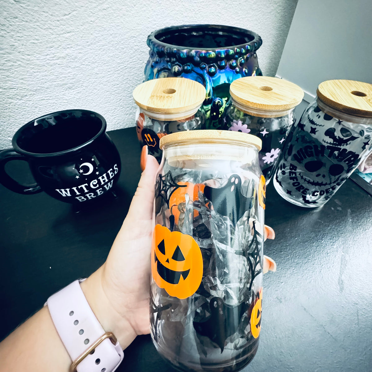 Vaso de Cristal 16 oz – Spooky Pumpkins